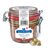 ALICI ARROTOLATE CON CAPPERO IN OLIO DI OLIVA - VASO ERMETICO DA 230 GR.
